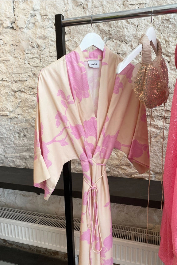 Lotta Kimono Dress-Kimono Dress-eikō ai-One Size-Nude background and pink flowers-Urbanheer