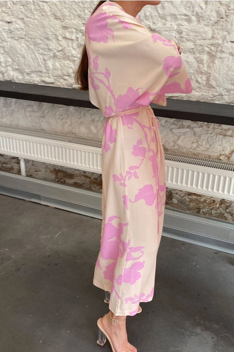 Lotta Kimono Dress-Kimono Dress-eikō ai-One Size-Nude background and pink flowers-Urbanheer