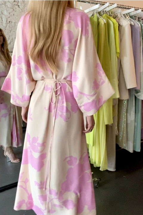 Lotta Kimono Dress-Kimono Dress-eikō ai-One Size-Nude background and pink flowers-Urbanheer