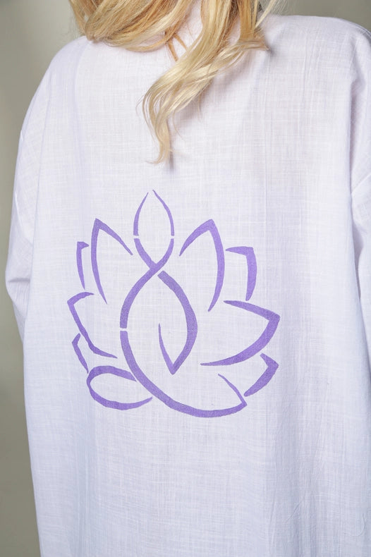 Lotus Flower Natural White Spa Robe Kimono-Kimono-Moa-White-Urbanheer