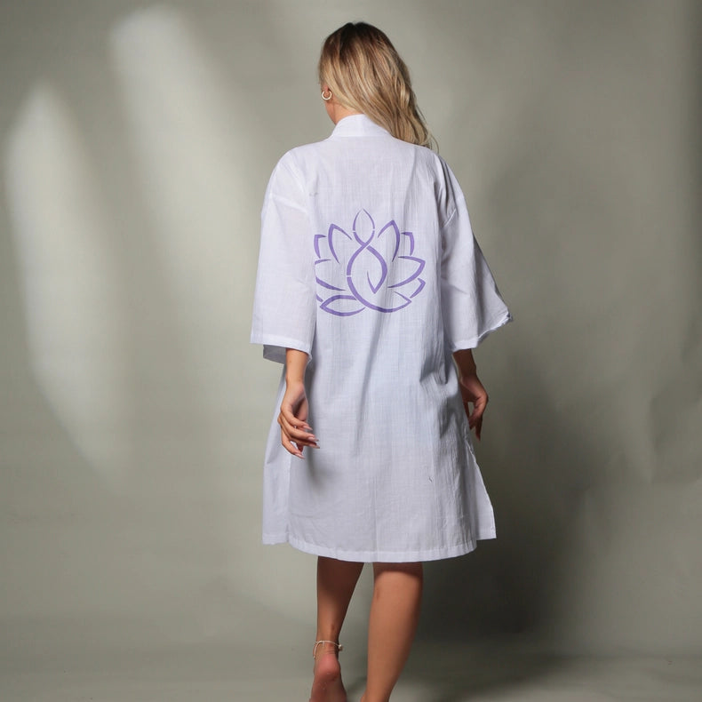 Lotus Flower Natural White Spa Robe Kimono-Kimono-Moa-White-Urbanheer