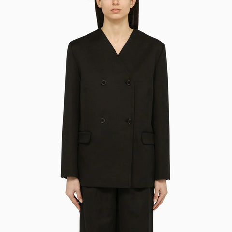 LouLou De Saison Black double-breasted jacket in cotton and linen