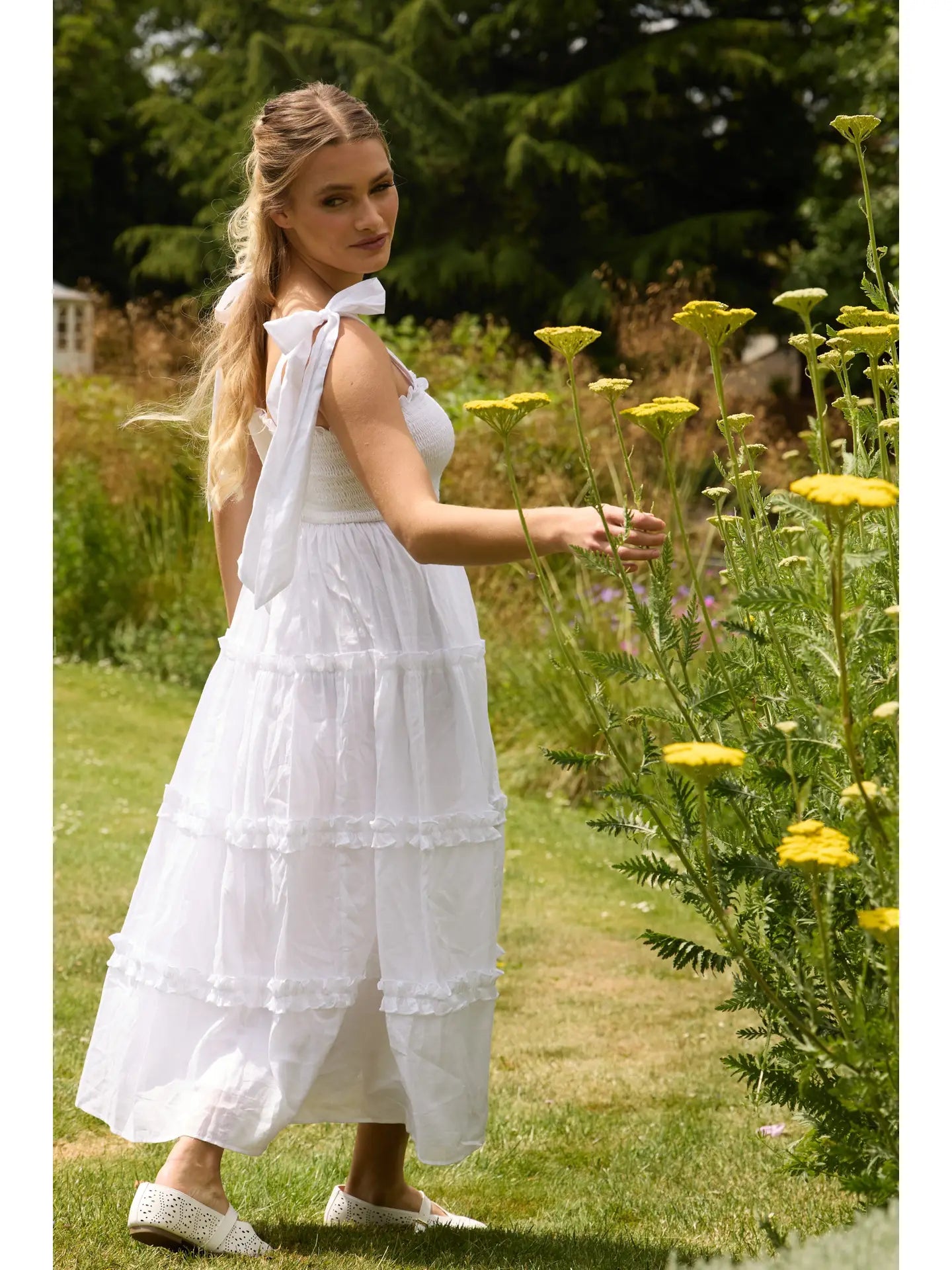 Louise Cotton Midi Dress in White from Lace & Beads exclusive at Louise Cotton Midi Dress in White from Lace & Beads exclusive at