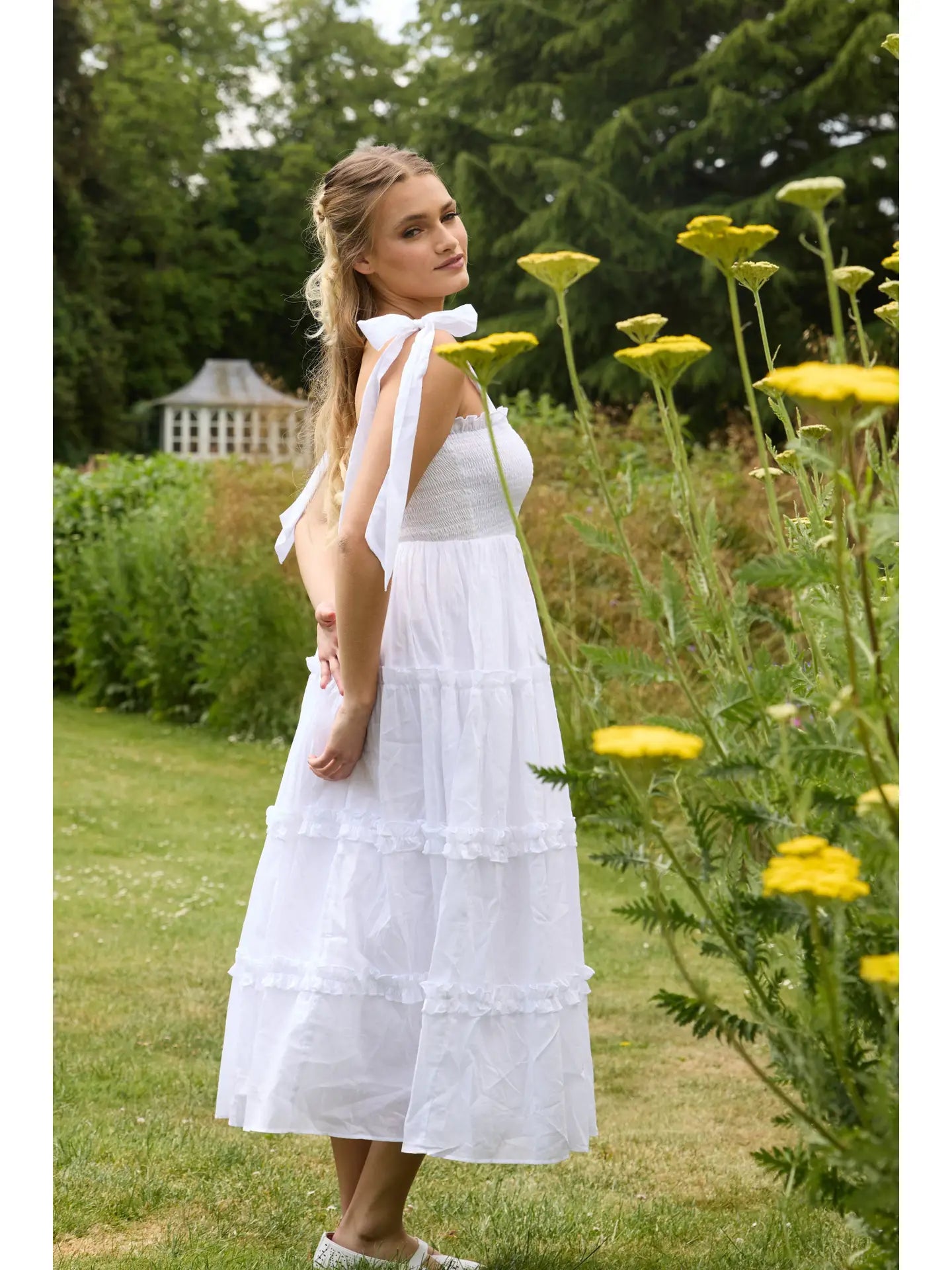 Louise Cotton Midi Dress in White from Lace & Beads exclusive at Urbanheer Louise Cotton Midi Dress in White from Lace & Beads exclusive at Urbanheer