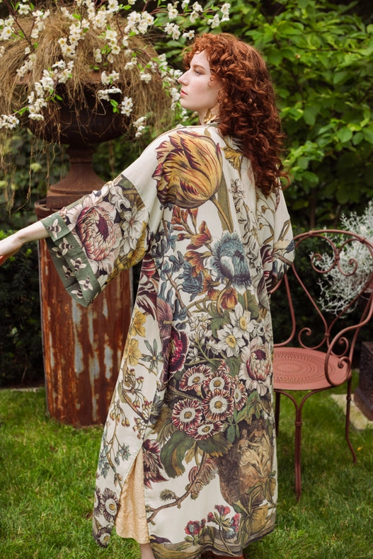 Love Grows Wild Floral Bamboo Kimono Duster Robe with Bees-Kimono-Market of Stars-length 118cm width 78 cm.-Urbanheer