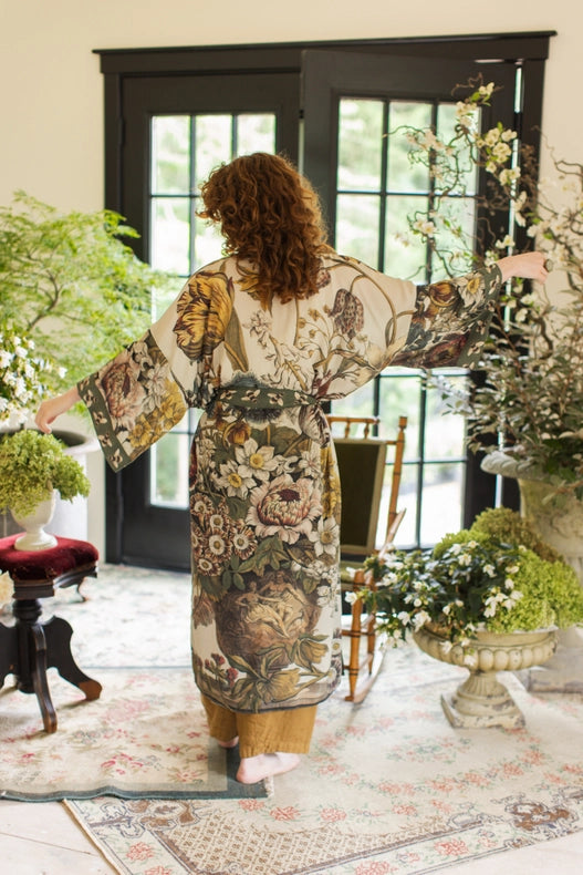 Love Grows Wild Floral Bamboo Kimono Duster Robe with Bees-Kimono-Market of Stars-length 118cm width 78 cm.-Urbanheer