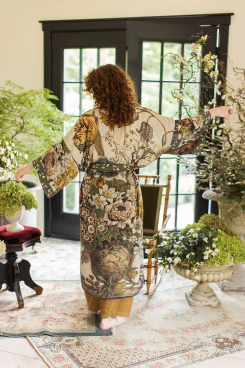 Love Grows Wild Floral Bamboo Kimono Duster Robe with Bees-Kimono-Market of Stars-length 118cm width 78 cm.-Urbanheer