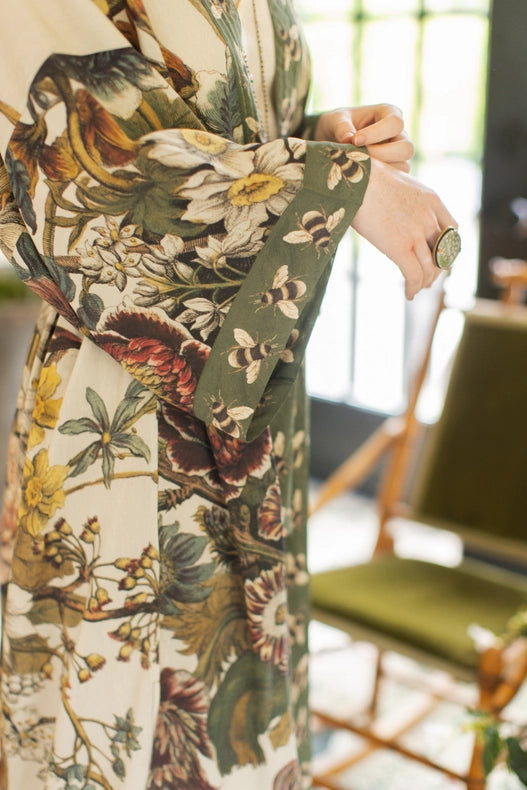 Love Grows Wild Floral Bamboo Kimono Duster Robe with Bees-Kimono-Market of Stars-length 118cm width 78 cm.-Urbanheer