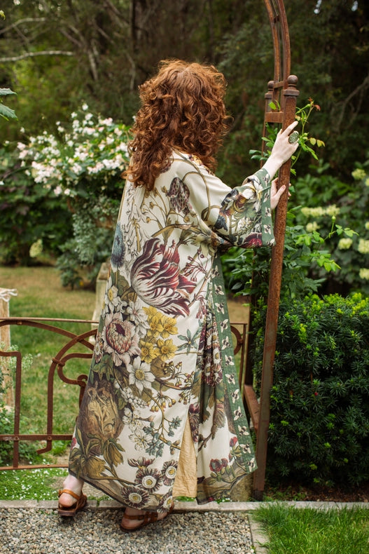 Love Grows Wild Floral Bamboo Kimono Duster Robe with Bees-Kimono-Market of Stars-length 118cm width 78 cm.-Urbanheer