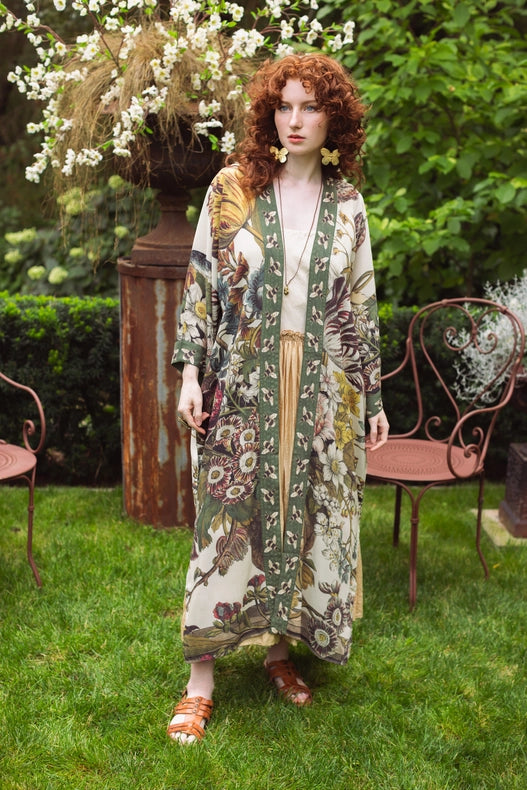 Love Grows Wild Floral Bamboo Kimono Duster Robe with Bees-Kimono-Market of Stars-length 118cm width 78 cm.-Urbanheer