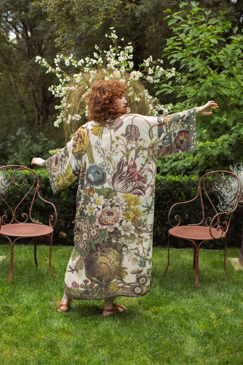 Love Grows Wild Floral Bamboo Kimono Duster Robe with Bees-Kimono-Market of Stars-length 118cm width 78 cm.-Urbanheer