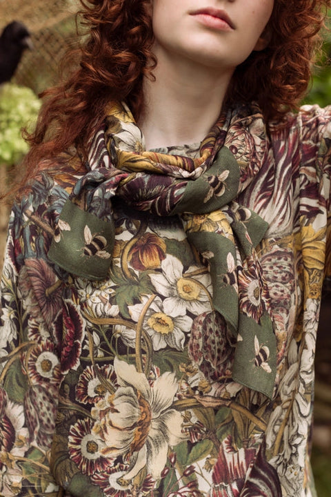 Love Grows Wild Floral Bamboo Scarf with Bees-Scarf-Market of Stars-68cm x 155cm-Urbanheer