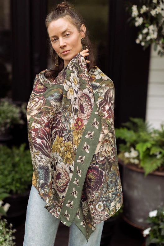 Love Grows Wild Floral Bamboo Scarf with Bees-Scarf-Market of Stars-68cm x 155cm-Urbanheer