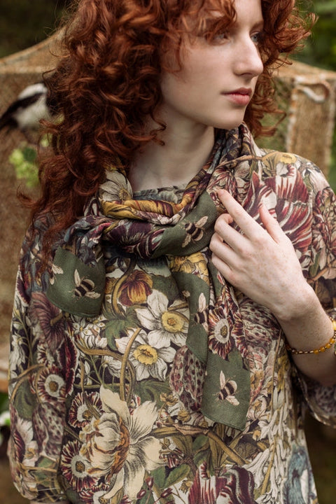 Love Grows Wild Floral Bamboo Scarf with Bees-Scarf-Market of Stars-68cm x 155cm-Urbanheer