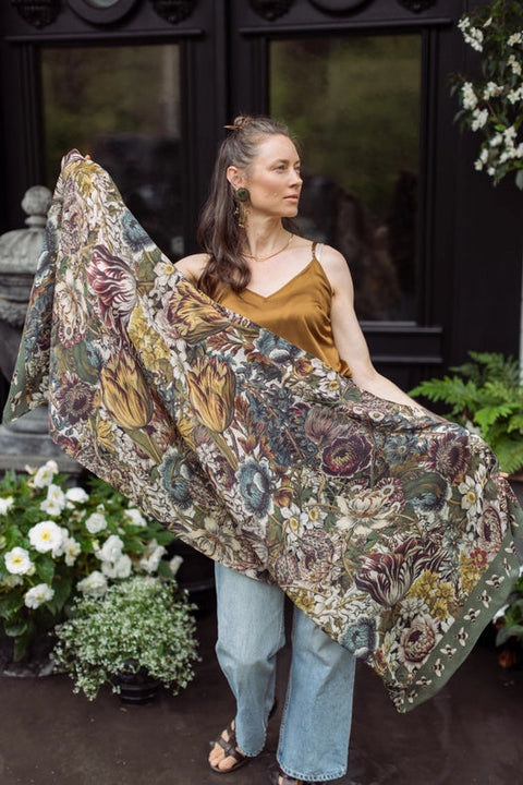 Love Grows Wild Floral Bamboo Scarf with Bees-Scarf-Market of Stars-68cm x 155cm-Urbanheer