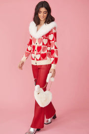 Love Heart Design Cashmere Cardigan with Fur Collar-Tops-Buy Me Fur Ltd-One Size-Red / Cream-Cashmere-Urbanheer