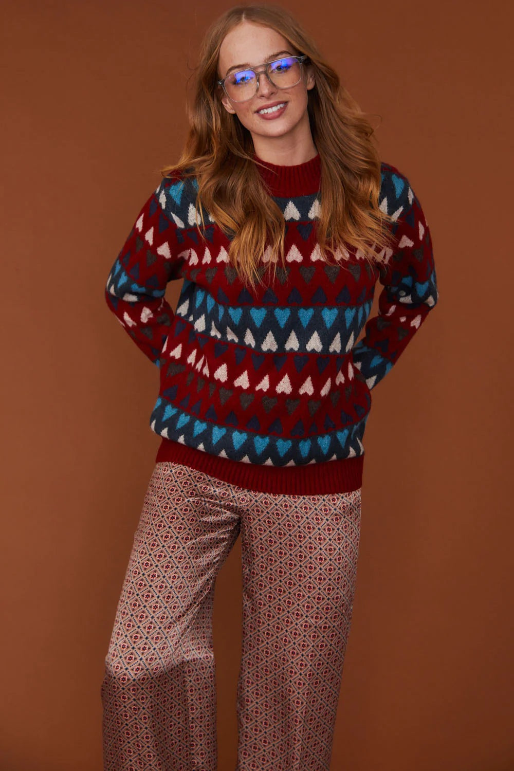 Love Heart Design Red Cashmere Jumper-Tops-Buy Me Fur Ltd-One Size-Red-Cashmere-Urbanheer