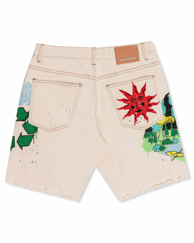 Love Your Planet Hand Drawing Graphic Shorts-Shorts-First Row-30-L.Khaki-Urbanheer
