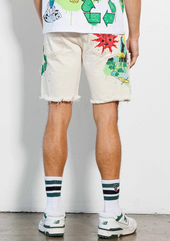 Love Your Planet Hand Drawing Graphic Shorts-Shorts-First Row-30-L.Khaki-Urbanheer