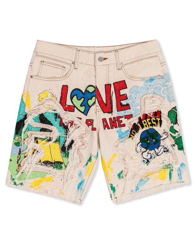 Love Your Planet Hand Drawing Graphic Shorts-Shorts-First Row-30-L.Khaki-Urbanheer