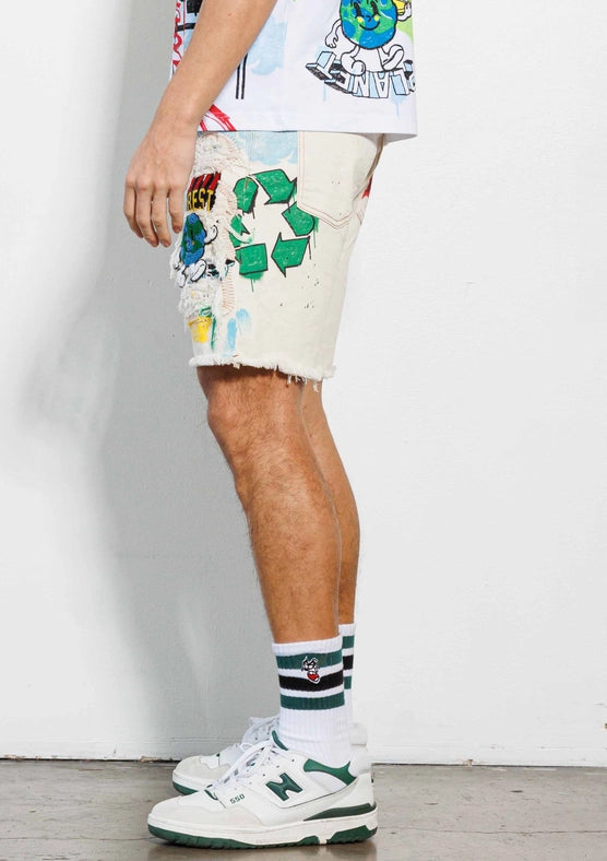 Love Your Planet Hand Drawing Graphic Shorts-Shorts-First Row-30-L.Khaki-Urbanheer