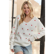 Lovely Heart Drop Shoulder Sweater Cutesy and Charming Style-Sweater-Blue Bunny Inc-S-OFF WHITE-Urbanheer