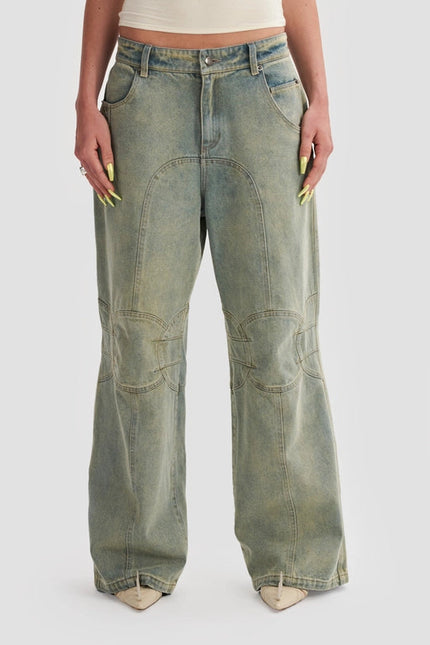 Low Rise Carpenter Baggy Jeans In Stonewash Blue