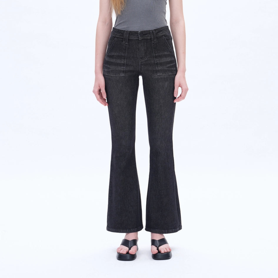 Low Rise Flare Jeans with Finished Hem BLACK-Jeans-BAYEAS-24-BLACK-Urbanheer