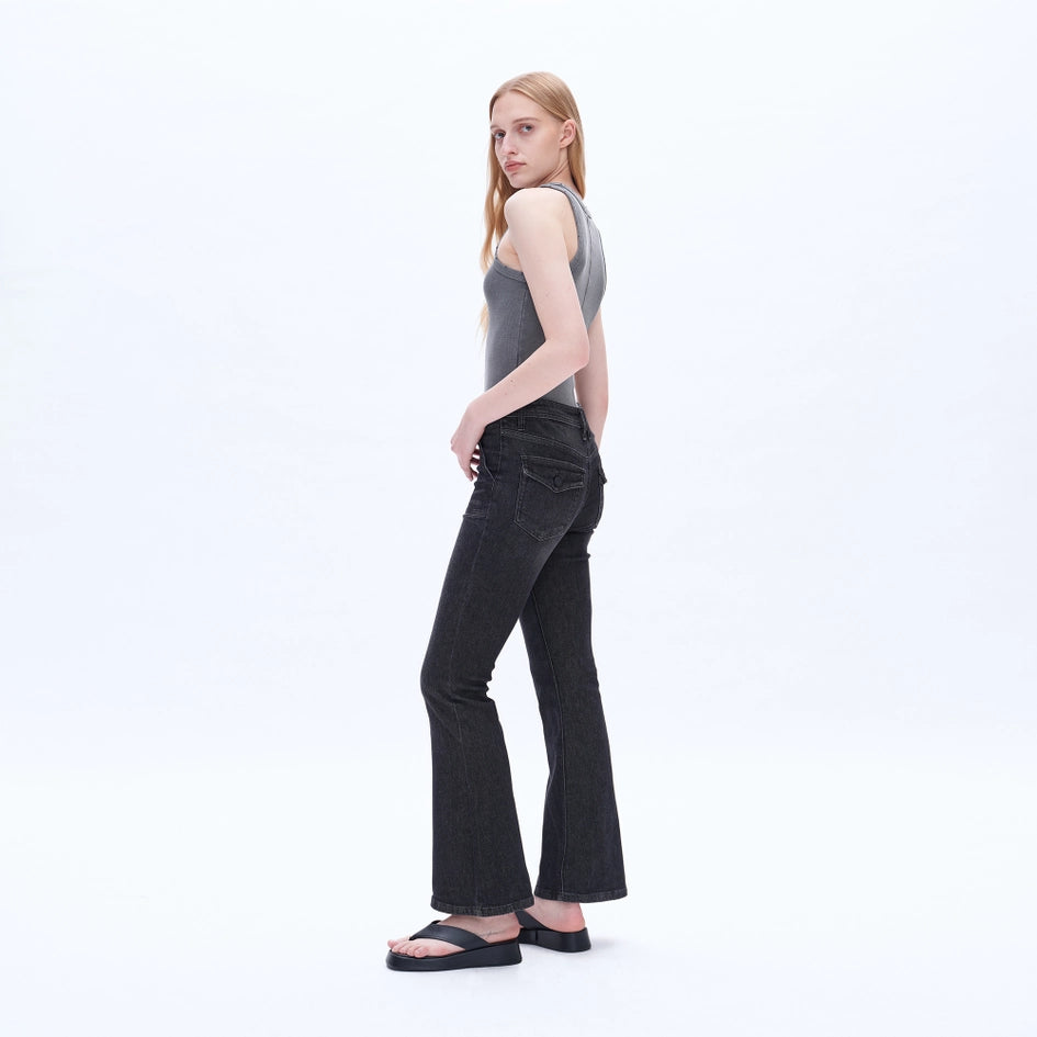 Low Rise Flare Jeans with Finished Hem BLACK-Jeans-BAYEAS-24-BLACK-Urbanheer