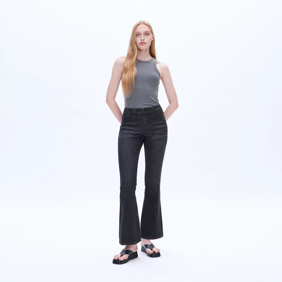 Low Rise Flare Jeans with Finished Hem BLACK-Jeans-BAYEAS-24-BLACK-Urbanheer