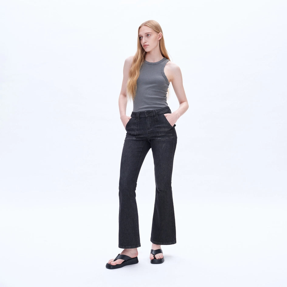 Low Rise Flare Jeans with Finished Hem BLACK-Jeans-BAYEAS-24-BLACK-Urbanheer