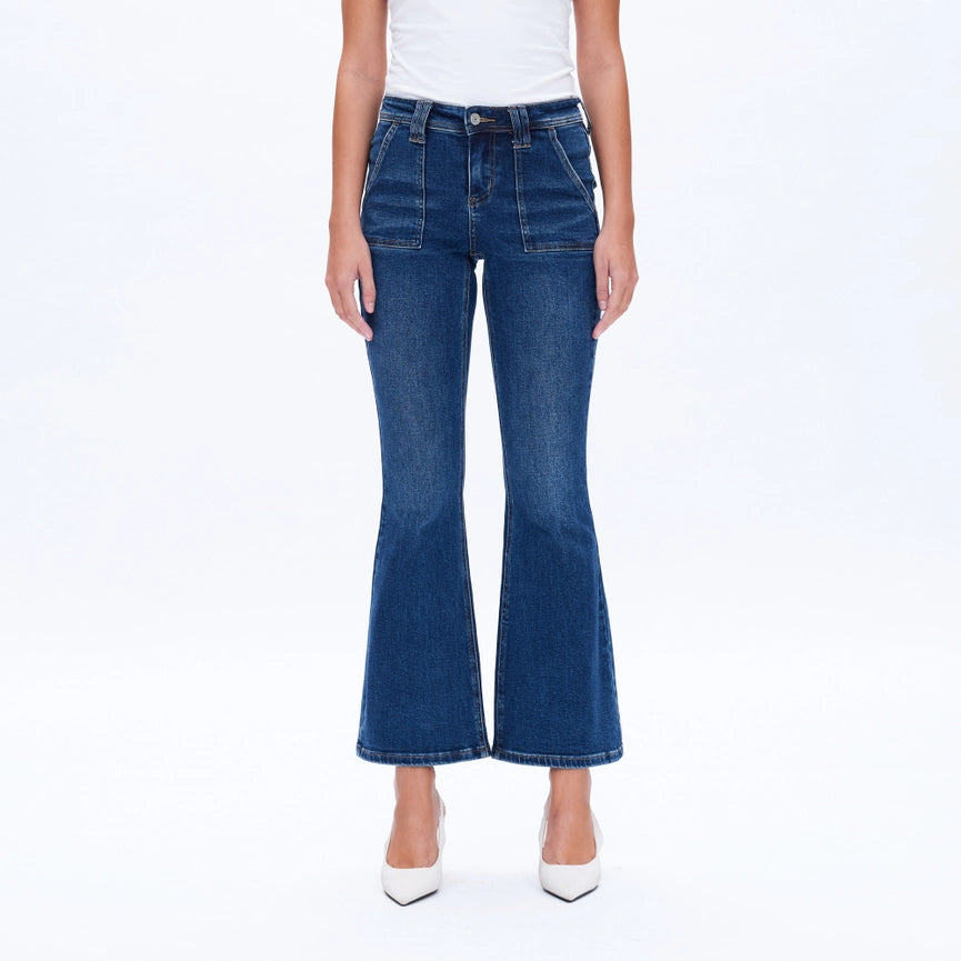 Low Rise Flare Jeans with Finished Hem DEEP SEA-Jeans-BAYEAS-26-DEEP SEA-Urbanheer