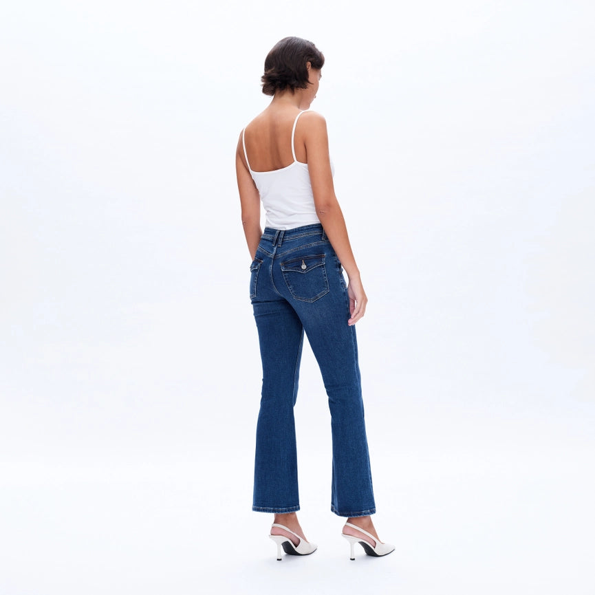 Low Rise Flare Jeans with Finished Hem DEEP SEA-Jeans-BAYEAS-26-DEEP SEA-Urbanheer