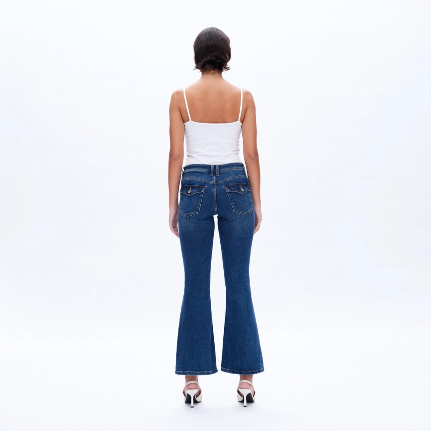 Low Rise Flare Jeans with Finished Hem DEEP SEA-Jeans-BAYEAS-26-DEEP SEA-Urbanheer