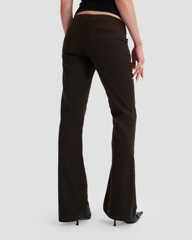 Low Waist Waxed Boot Cut Slim Trousers in Brown-Trousers-Heretic Nine-W26-Urbanheer