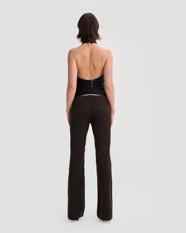 Low Waist Waxed Boot Cut Slim Trousers in Brown-Trousers-Heretic Nine-W26-Urbanheer