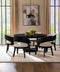 Luna 7-Piece Round Dining Set – Burnished Black Pedestal Table with Cream Upholstered Arm Chairs