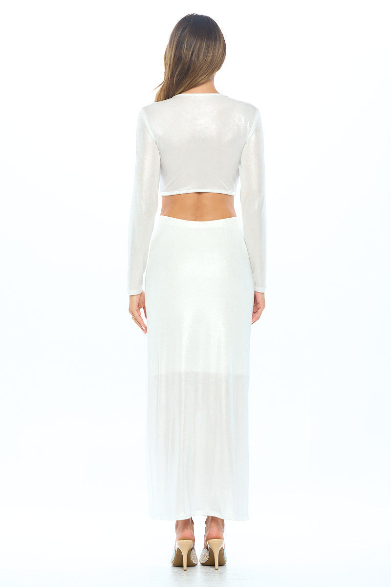 Lurex Metallic V neck Cutout Dress with Sli-Dresses-Reneecollection-Urbanheer