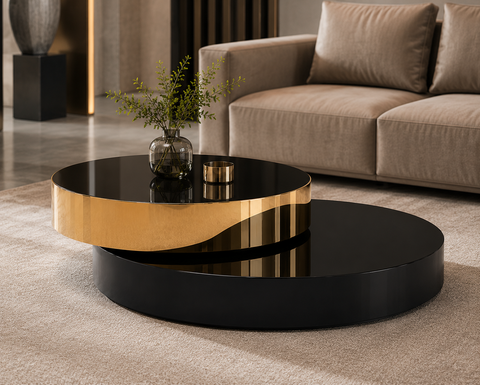 Luxury Black & Gold Round Coffee Table