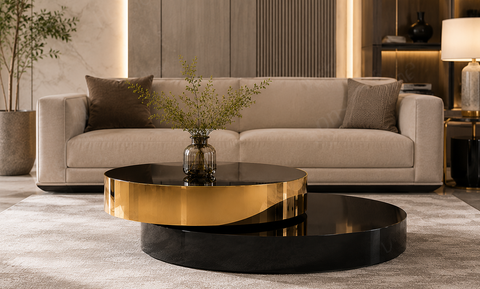 Luxury Black & Gold Round Coffee Table