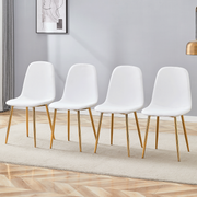 Luxury Simple Chair - Set of 4 White Linen Material High Resilience Dining Chair with Metal Golden Leg.Integral metal leg architecture,Suitable for various interior decoration styles.W1151P262610
