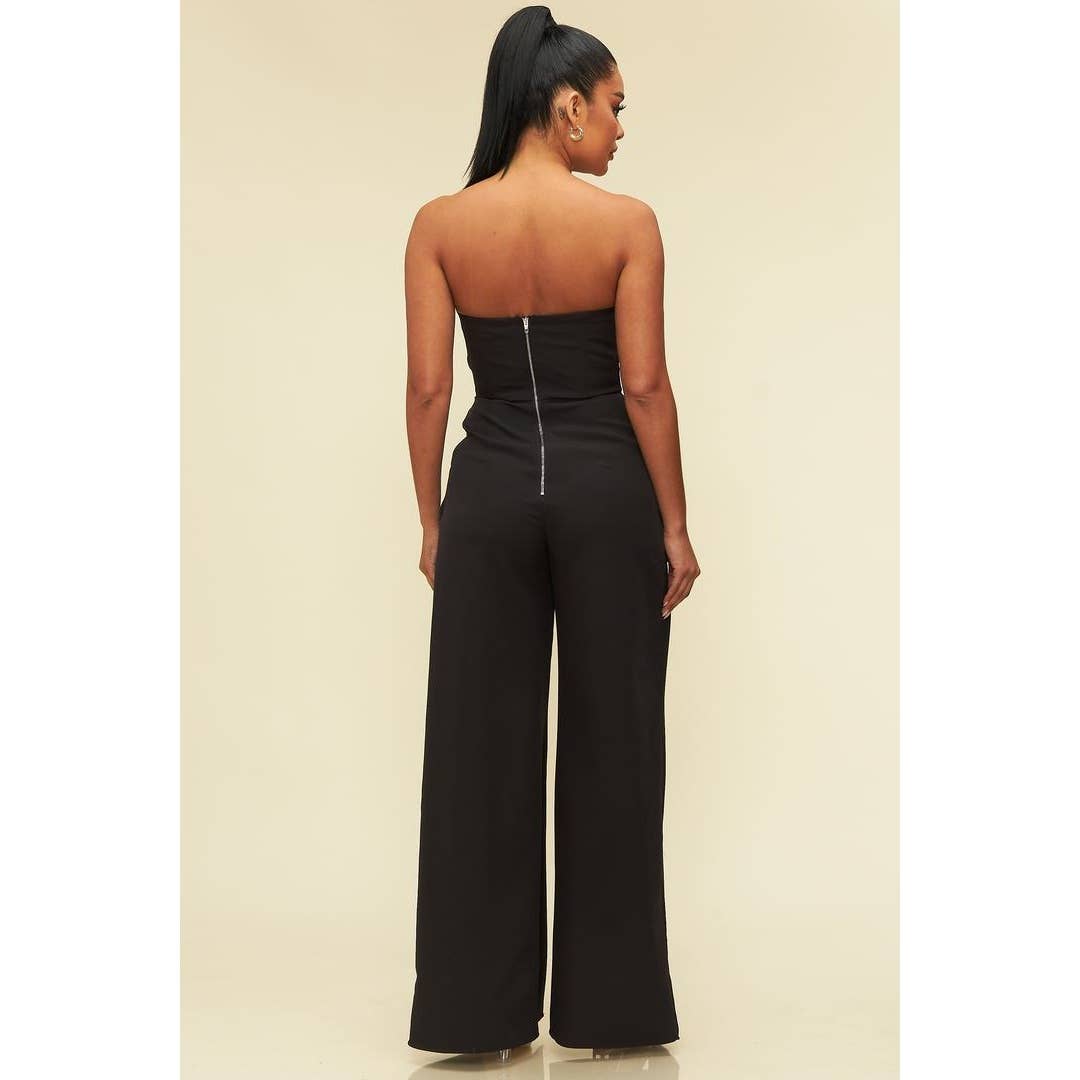 Luxxel - OPEN SLIT BUSTIER JUMPSUIT: BLACK / S-M-L(2-2-2)