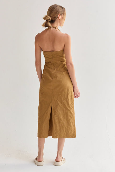 Lyra Crinkled Woven Halter Dress