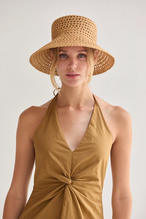 Lyra Crinkled Woven Halter Dress