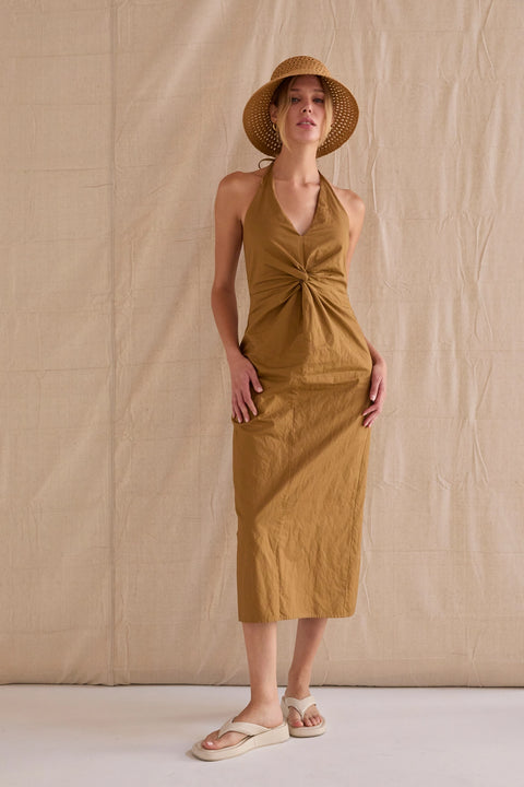 Lyra Crinkled Woven Halter Dress