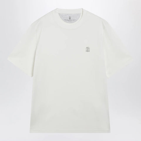 Brunello Cucinelli Crew-neck cotton jersey T-shirt with logo in off white