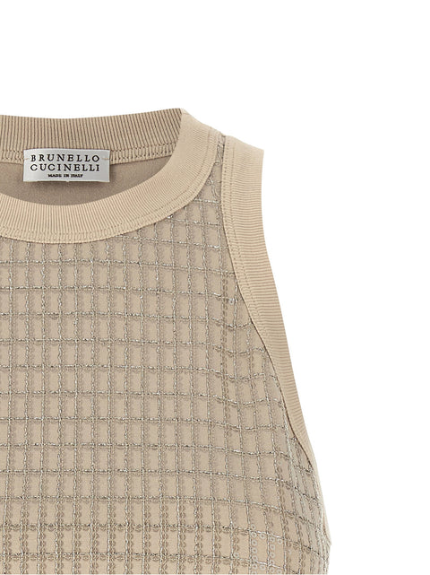 Brunello Cucinelli Dazzling Check Embroidery Top