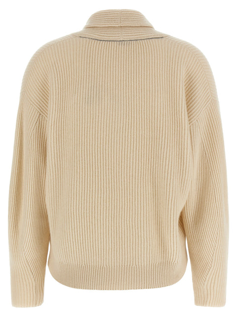 Brunello Cucinelli Shawl Neck Ribbed Sweater