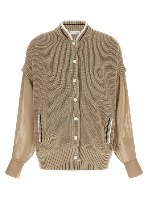 Brunello Cucinelli Organza Sleeve Cardigan