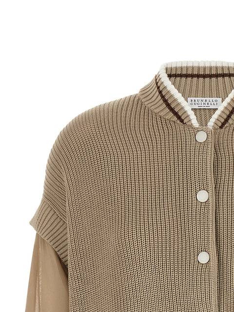 Brunello Cucinelli Organza Sleeve Cardigan